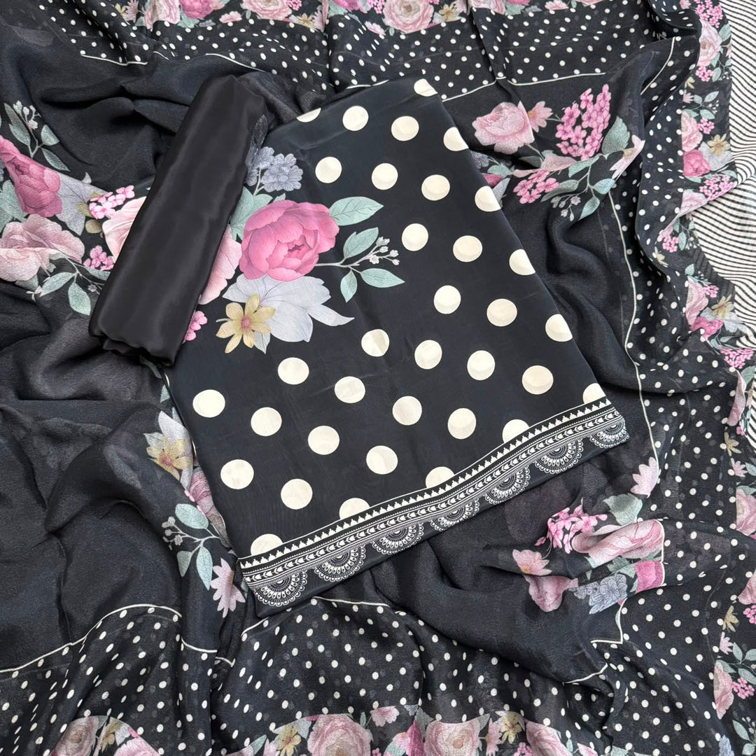 Elegant Printed Crepe Unstitched Suit Set - CRCH173 -10