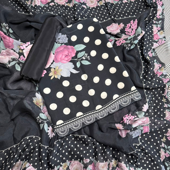 Elegant Printed Crepe Unstitched Suit Set - CRCH173 -10