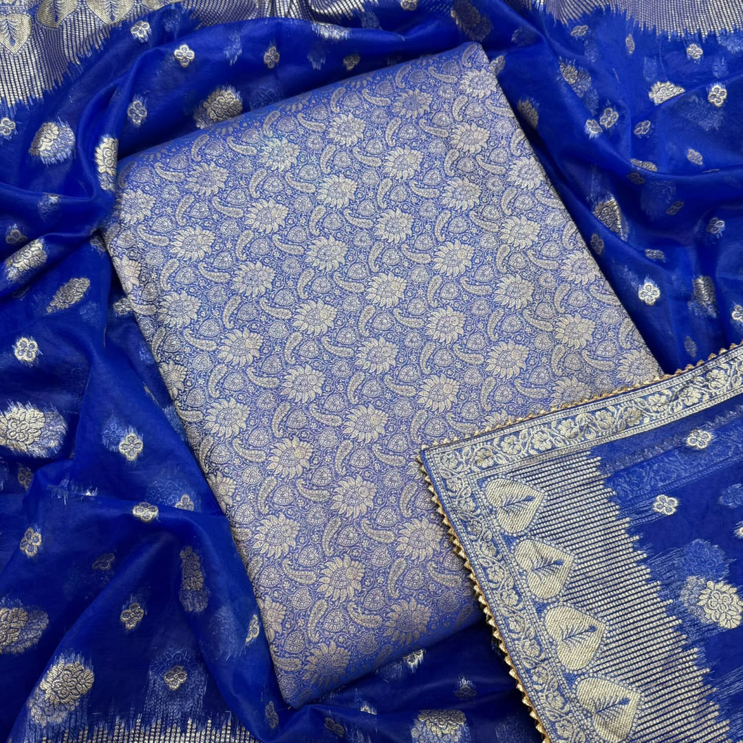 Elegant Banarsi Silk Unstitched Suit Set-RJS805-A