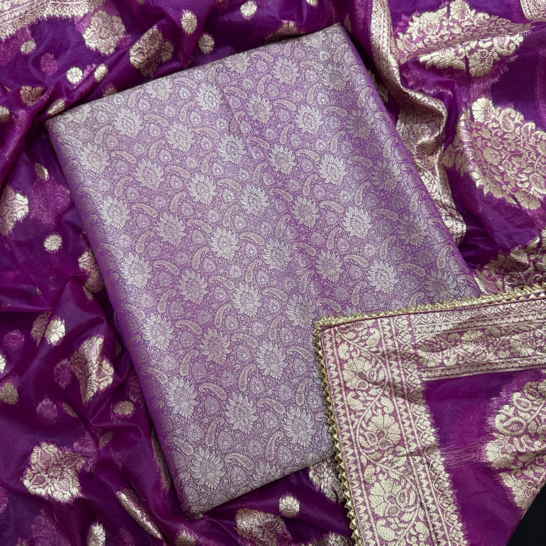 Elegant Banarsi Silk Unstitched Suit Set-RJS805-A1
