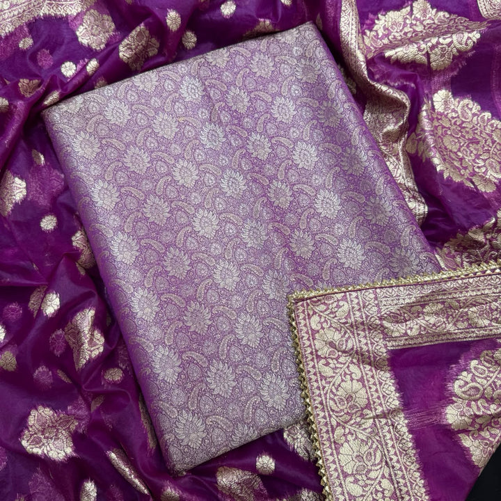 Elegant Banarsi Silk Unstitched Suit Set-RJS805-A1