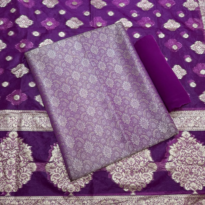 Elegant Banarsi Silk Unstitched Suit Set-RJS805-A1