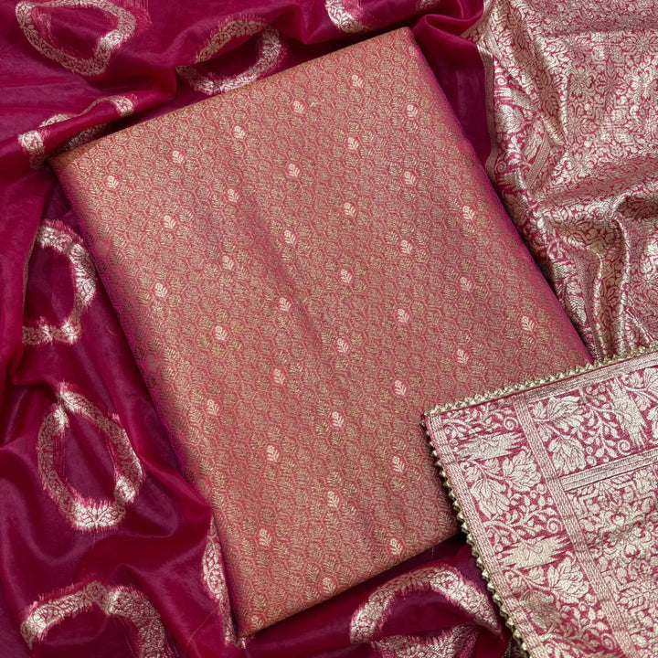 Elegant Banarsi Silk Unstitched Suit Set-RJS805-A2