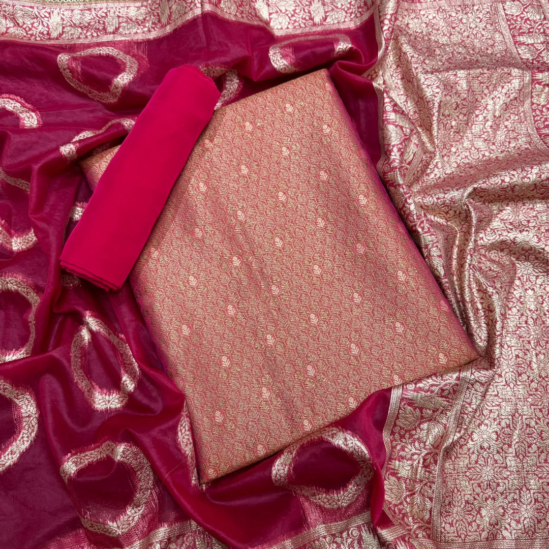 Elegant Banarsi Silk Unstitched Suit Set-RJS805-A2