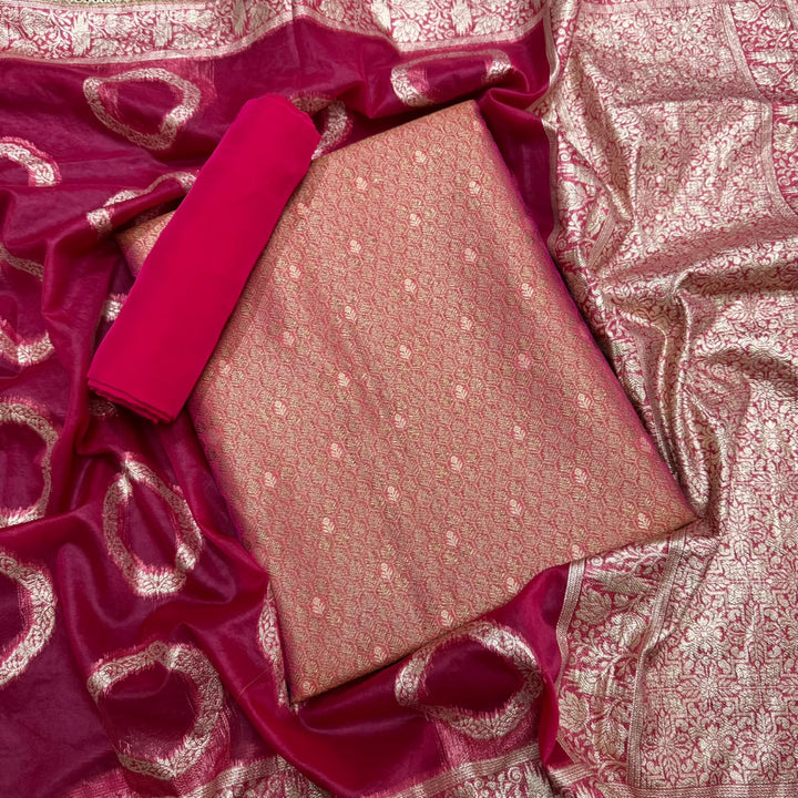 Elegant Banarsi Silk Unstitched Suit Set-RJS805-A2