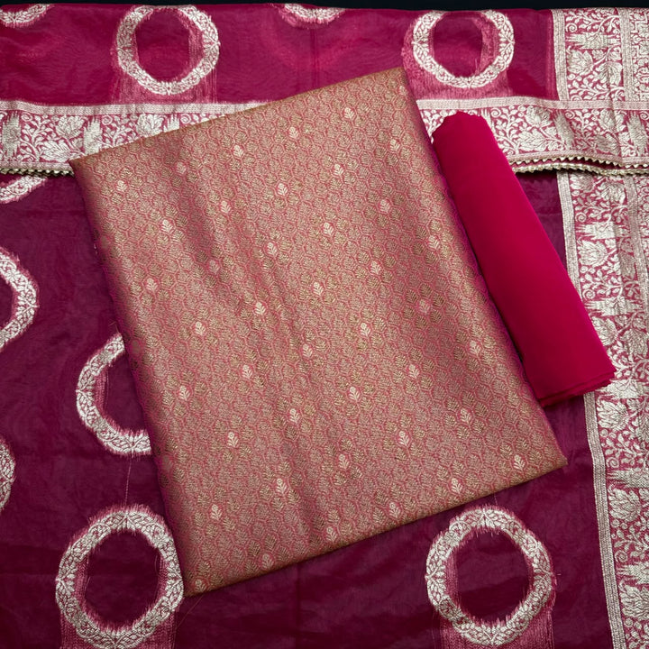 Elegant Banarsi Silk Unstitched Suit Set-RJS805-A2