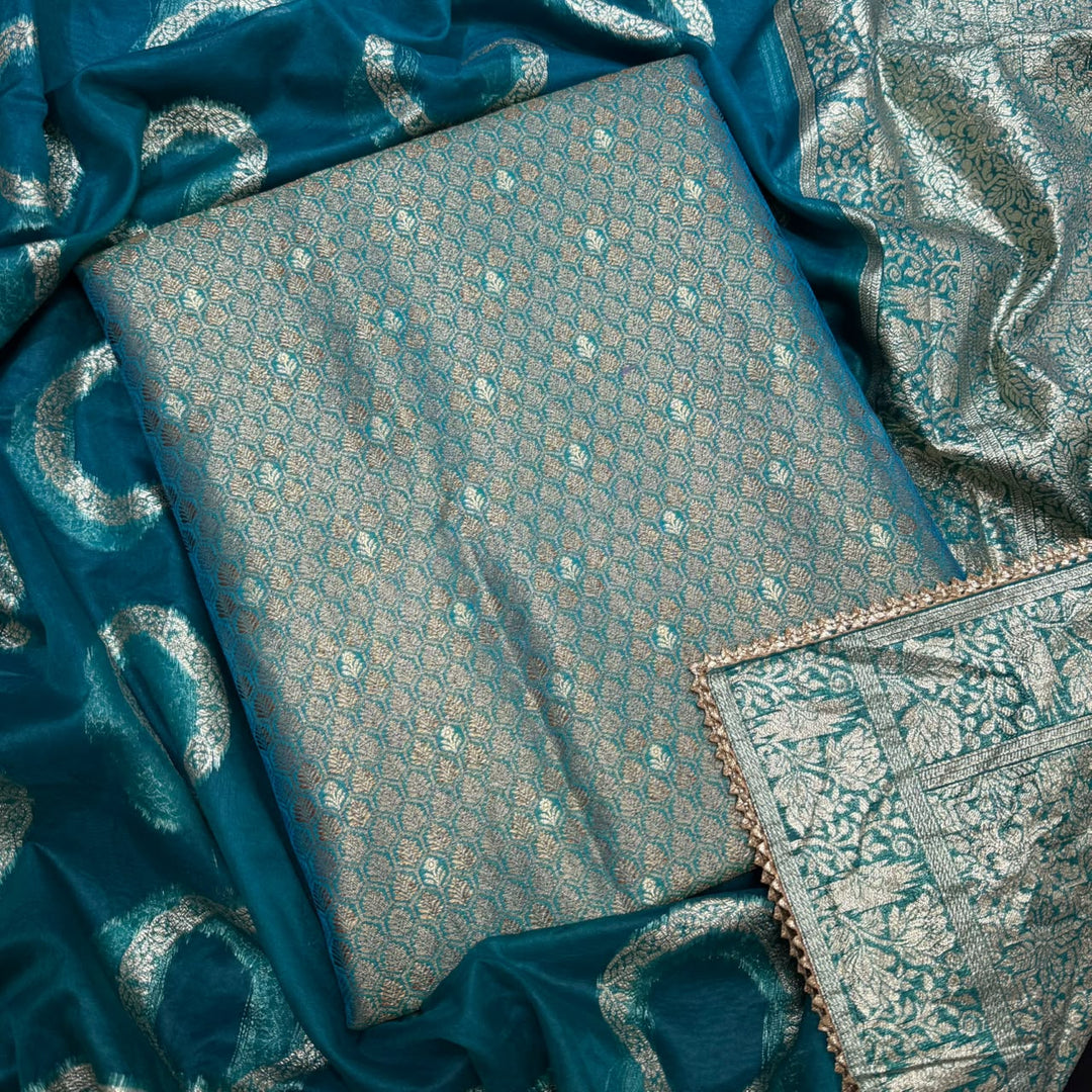 Elegant Banarsi Silk Unstitched Suit Set-RJS805-A4