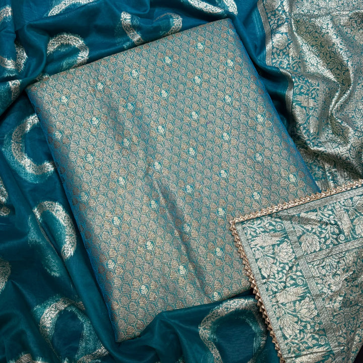 Elegant Banarsi Silk Unstitched Suit Set-RJS805-A4