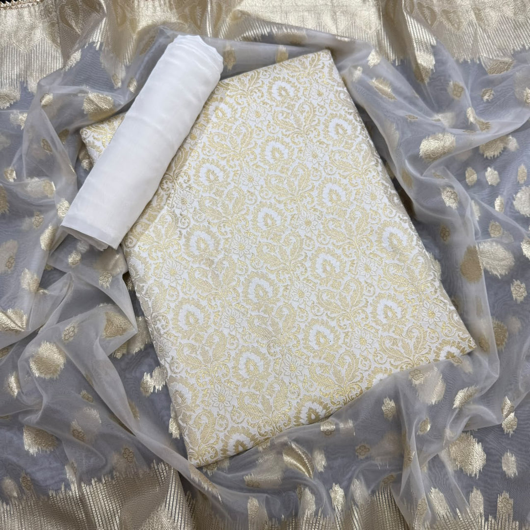 Elegant Banarsi Silk Unstitched Suit Set-RJS805-A5