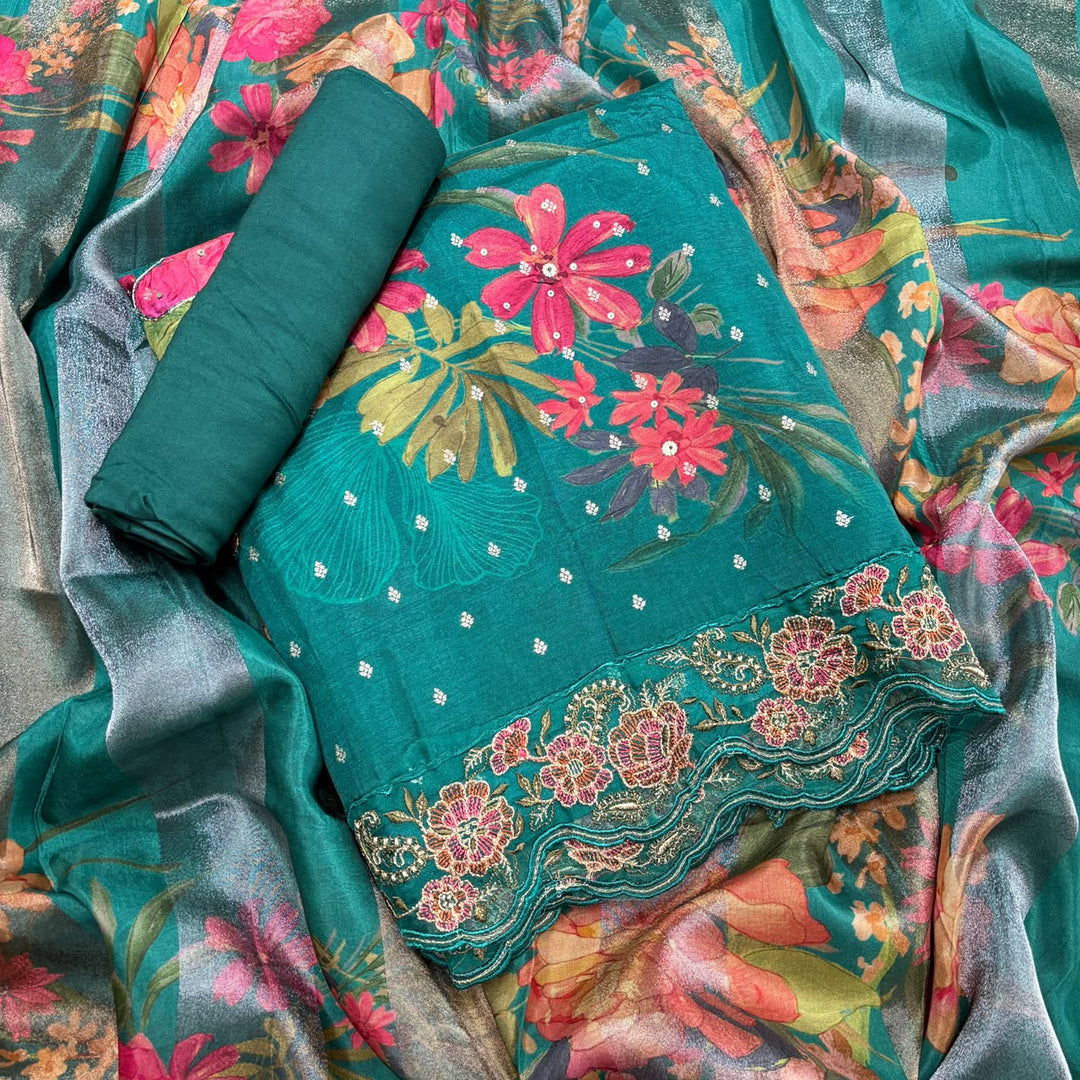 Premium Modal Silk Digital Print Unstitched Suit set SF4503 - 2