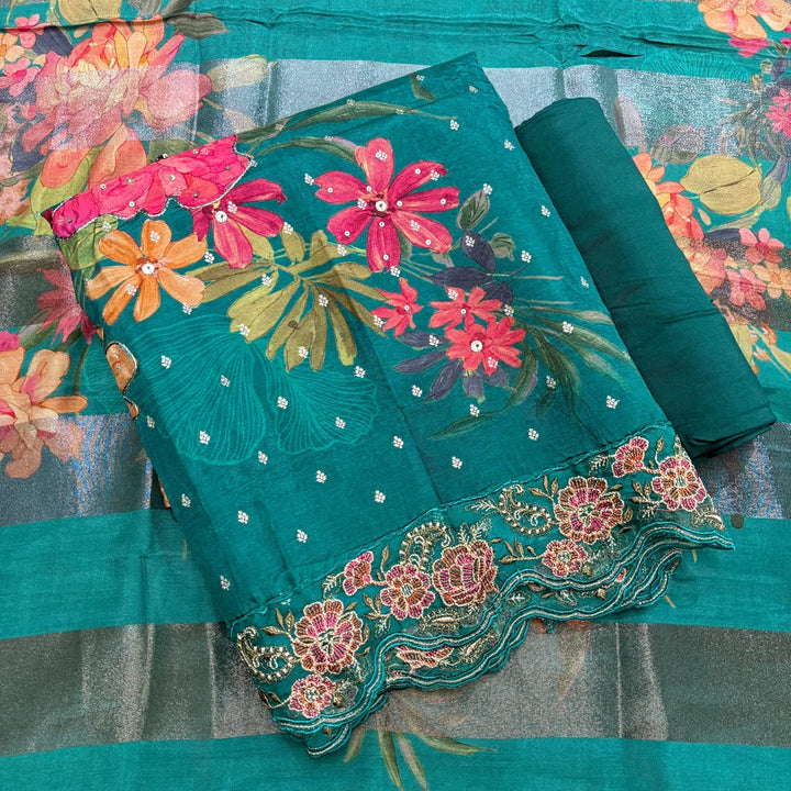Premium Modal Silk Digital Print Unstitched Suit set SF4503 - 2