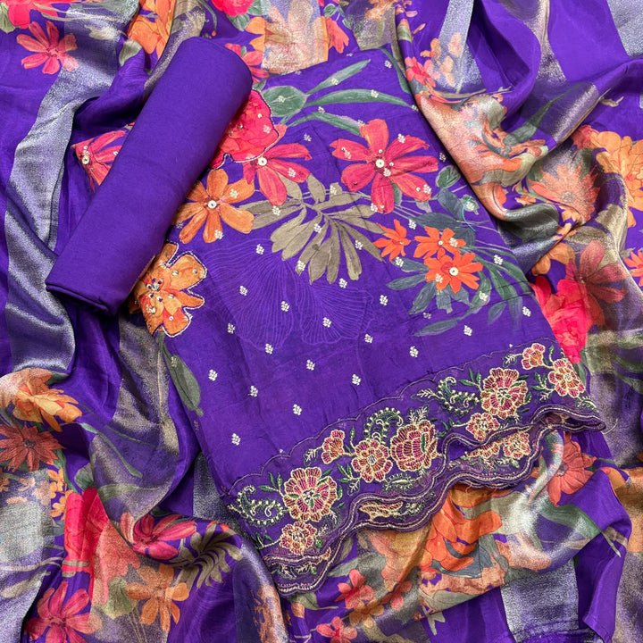 Premium Modal Silk Digital Print Unstitched Suit set SF4503 - 3