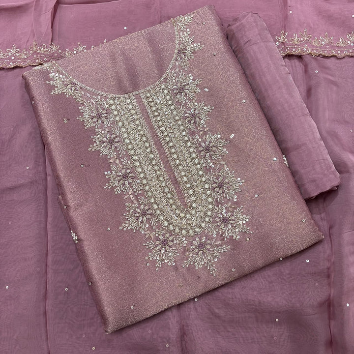 Premium Tissue Silk Dabka Pearl Sequins Unstitched Suit Set KD2311B - A