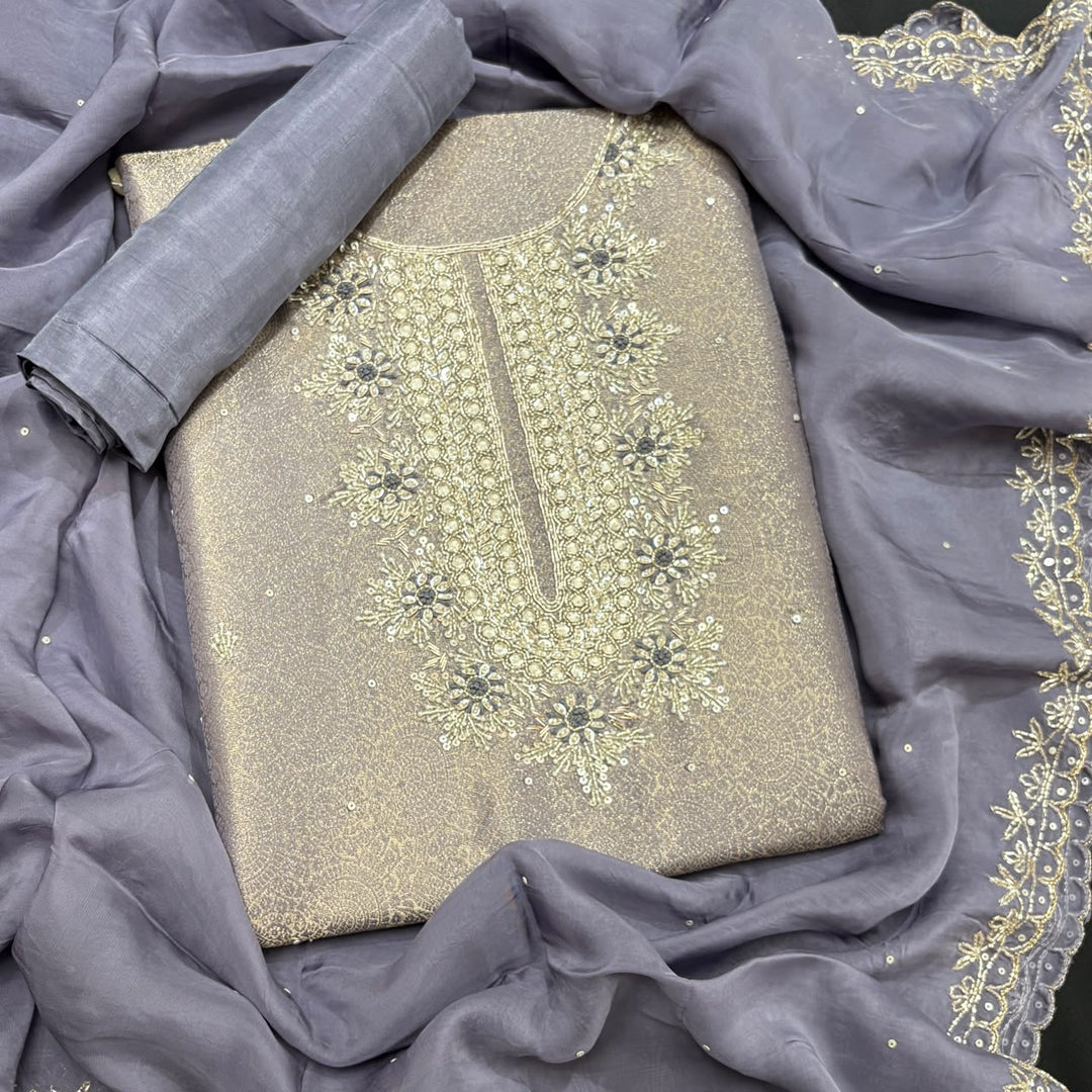 Premium Tissue Silk Dabka Pearl Sequins Unstitched Suit Set KD2311B - B