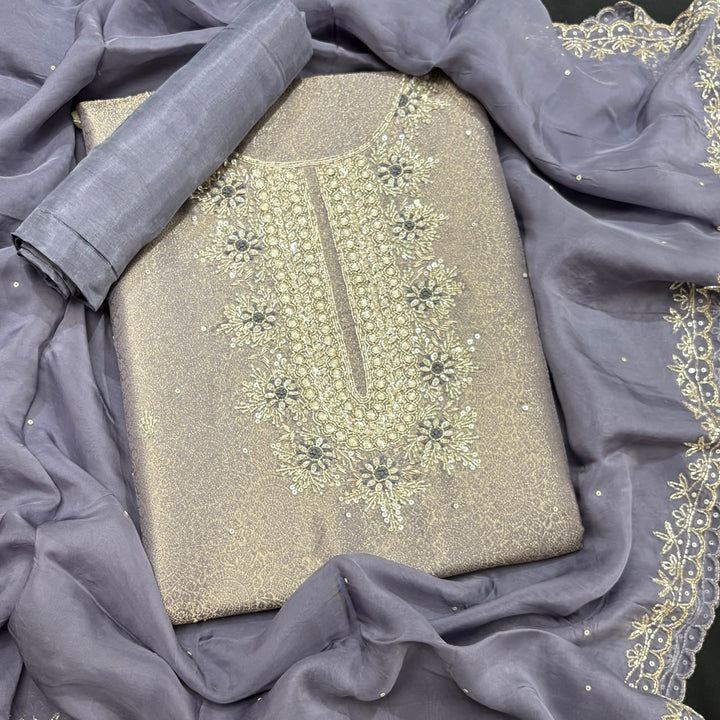 Premium Tissue Silk Dabka Pearl Sequins Unstitched Suit Set KD2311B - B