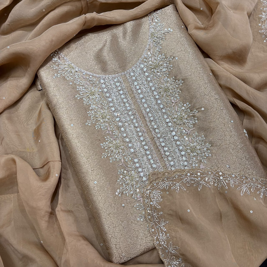 Premium Tissue Silk Dabka Pearl Sequins Unstitched Suit Set KD2311B - C