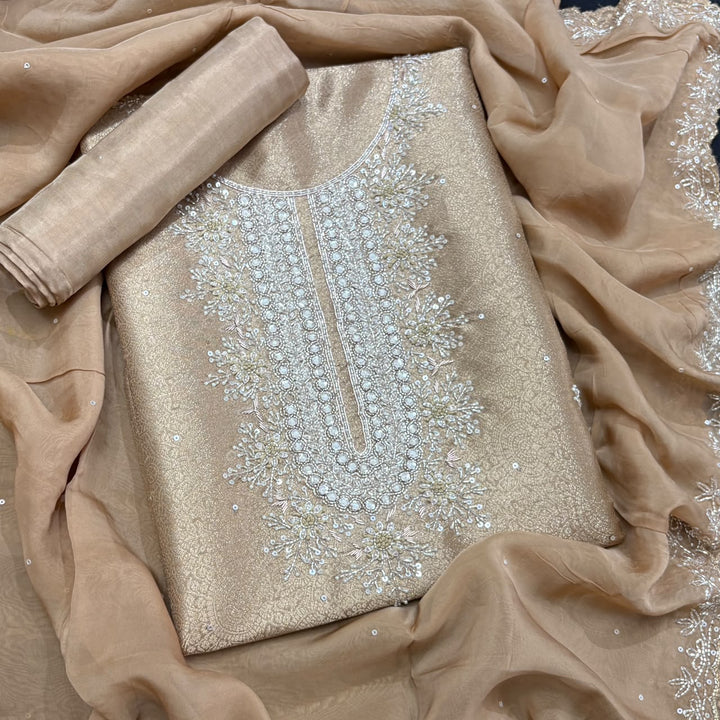 Premium Tissue Silk Dabka Pearl Sequins Unstitched Suit Set KD2311B - C