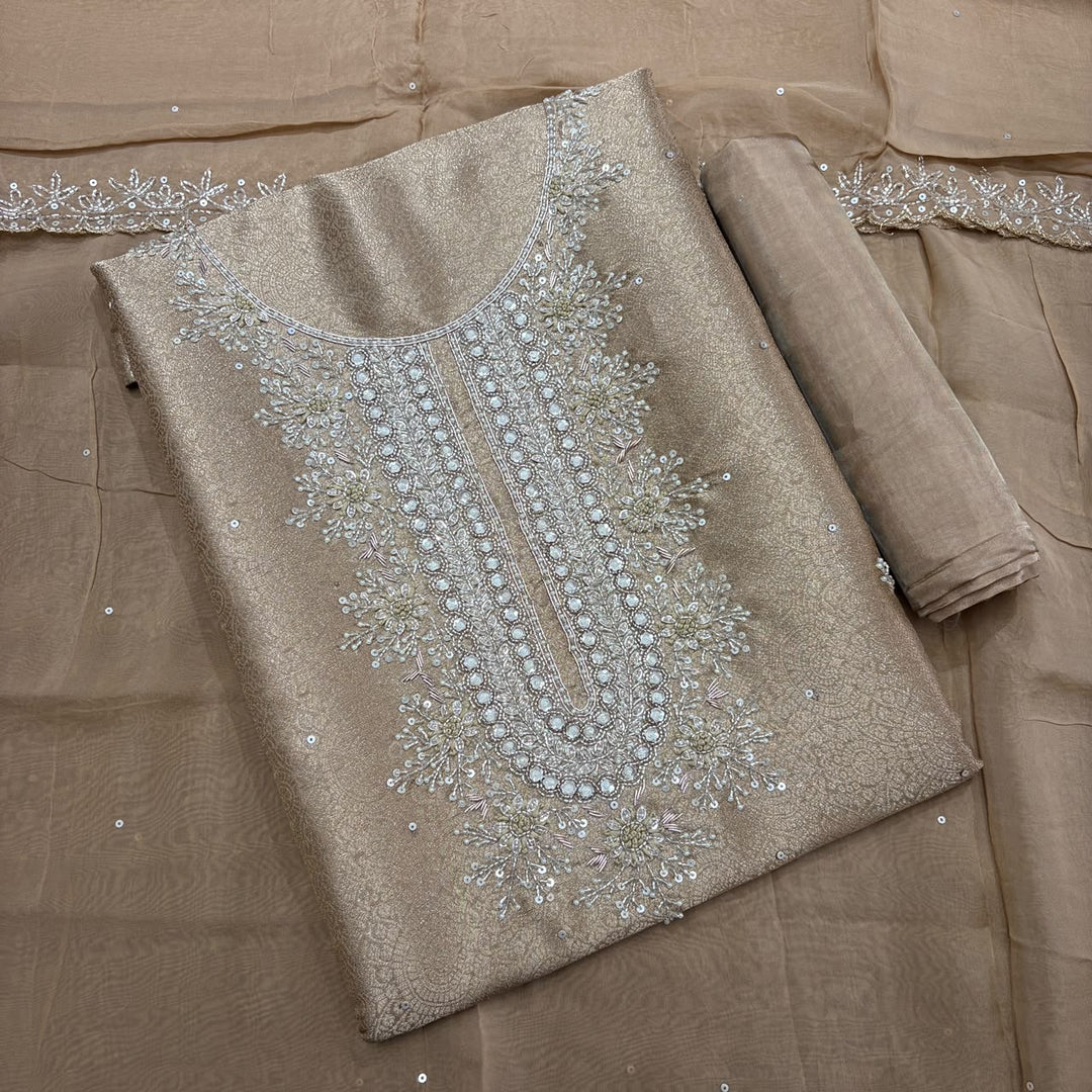 Premium Tissue Silk Dabka Pearl Sequins Unstitched Suit Set KD2311B - C
