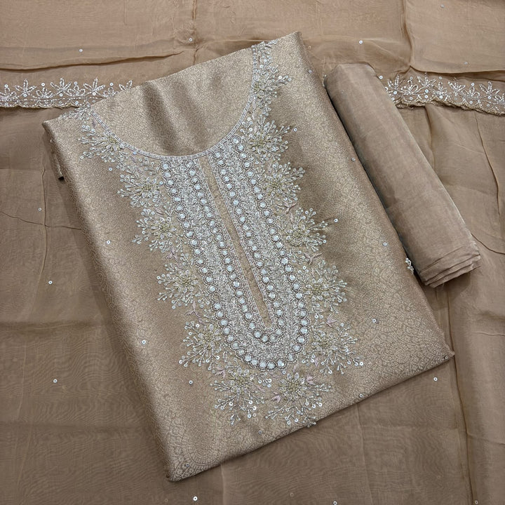 Premium Tissue Silk Dabka Pearl Sequins Unstitched Suit Set KD2311B - C