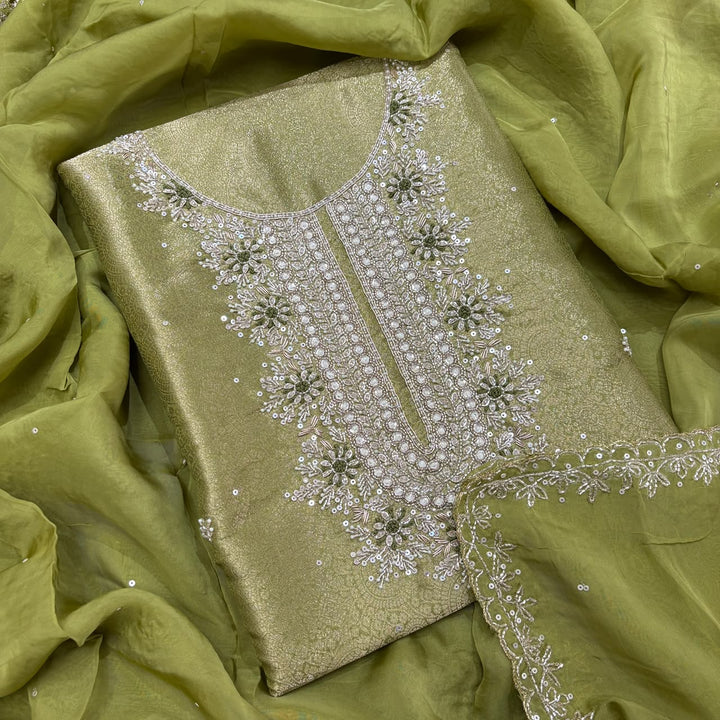 Premium Tissue Silk Dabka Pearl Sequins Unstitched Suit Set KD2311B -D