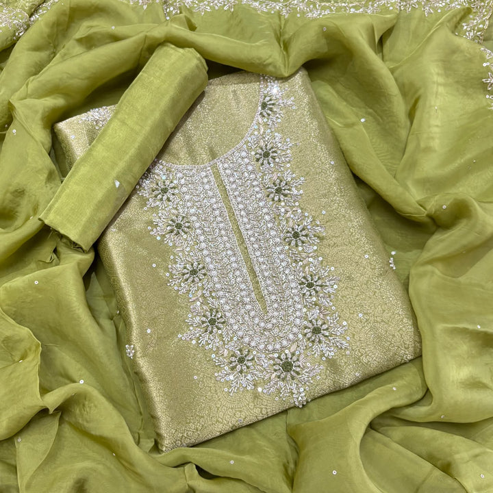 Premium Tissue Silk Dabka Pearl Sequins Unstitched Suit Set KD2311B -D