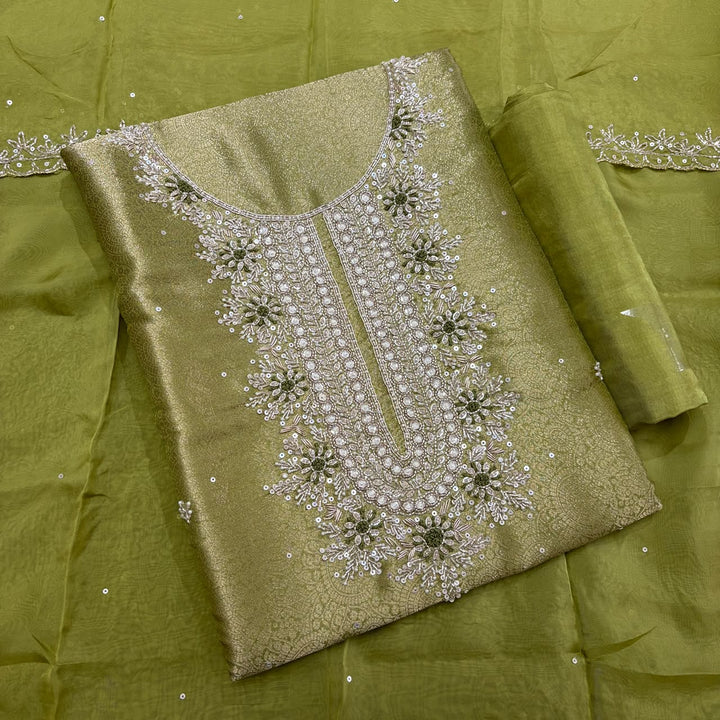 Premium Tissue Silk Dabka Pearl Sequins Unstitched Suit Set KD2311B -D
