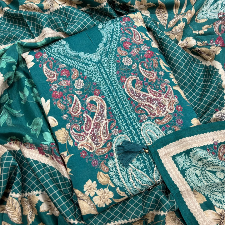 Printed Muslin Aari & Pearl Work Unstitched Suit Set SF4502 - 1