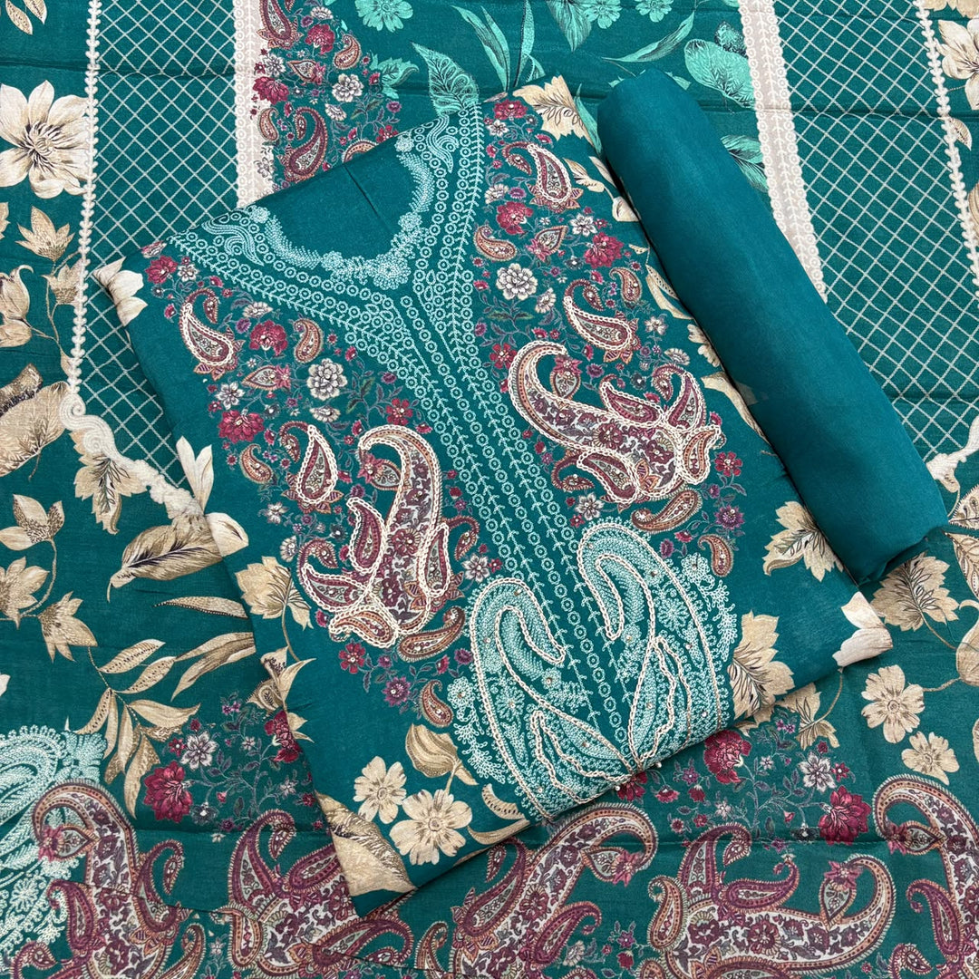 Printed Muslin Aari & Pearl Work Unstitched Suit Set SF4502 - 1
