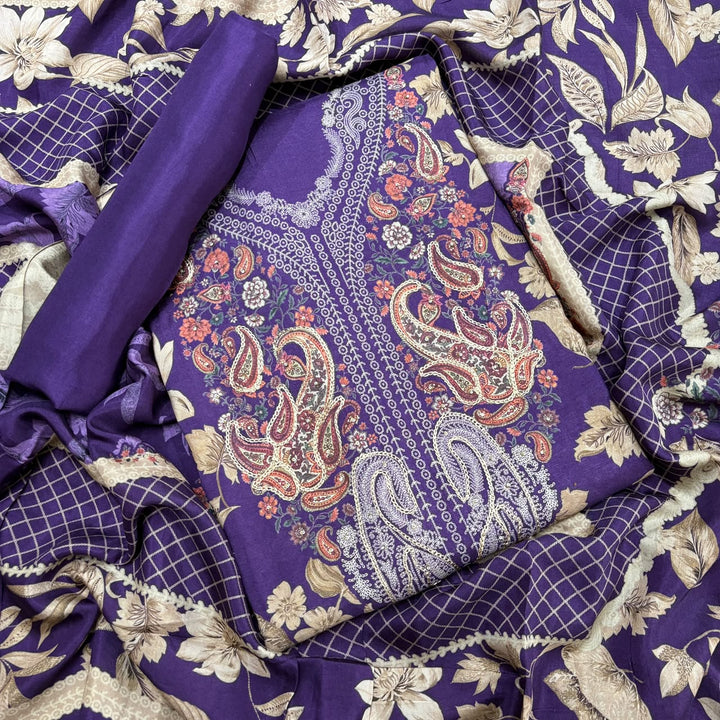 Printed Muslin Aari & Pearl Work Unstitched Suit Set SF4502 - 2