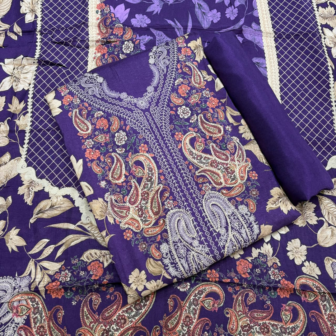 Printed Muslin Aari & Pearl Work Unstitched Suit Set SF4502 - 2