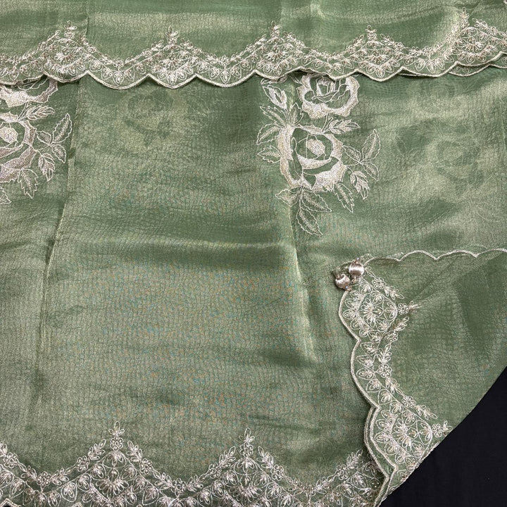 Premium Shimmer Tissue Zari Nalki Work Unstitched Suit Set-B31018-A