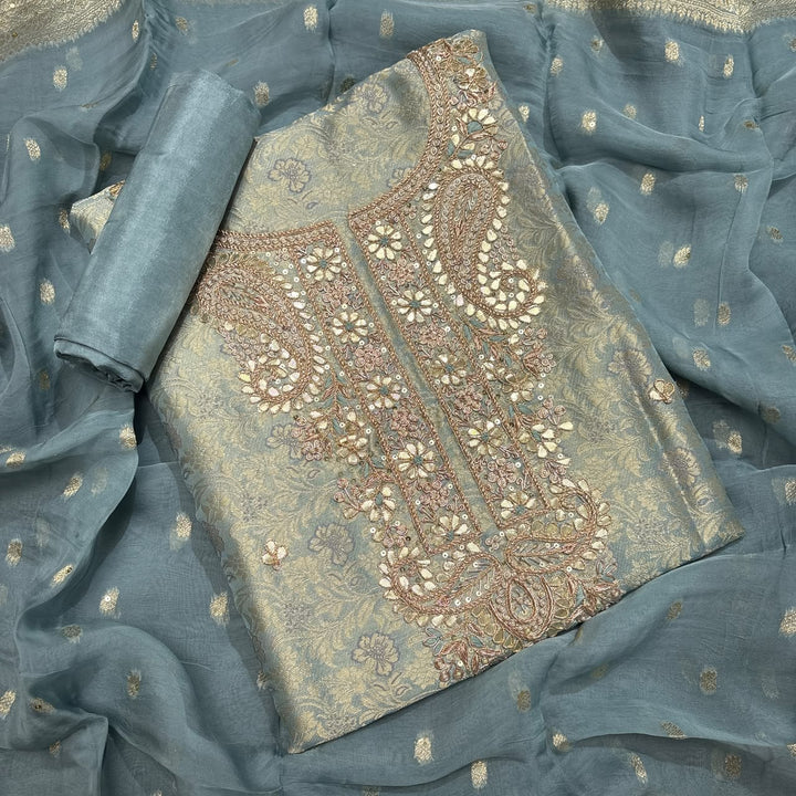 Premium Pure Silk Gota Patti Pearl Work Unstitched Suit-FM3213-1