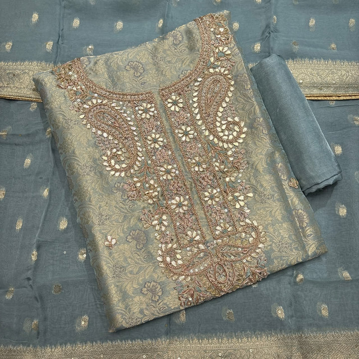 Premium Pure Silk Gota Patti Pearl Work Unstitched Suit-FM3213-1