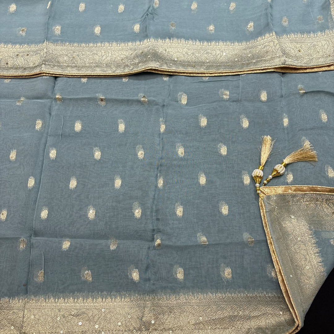Premium Pure Silk Gota Patti Pearl Work Unstitched Suit-FM3213-1