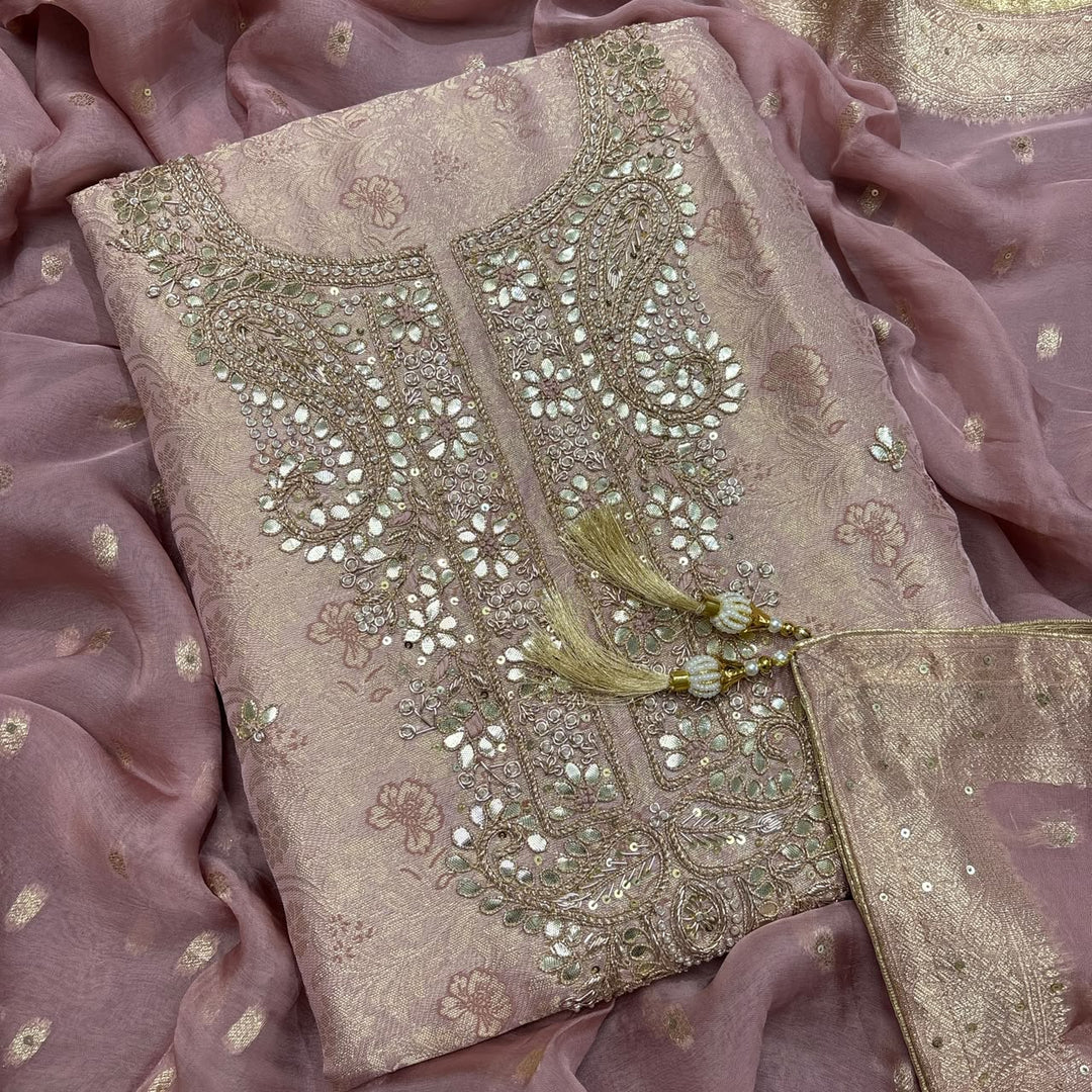Premium Pure Silk Gota Patti Pearl Work Unstitched Suit-FM3213-2