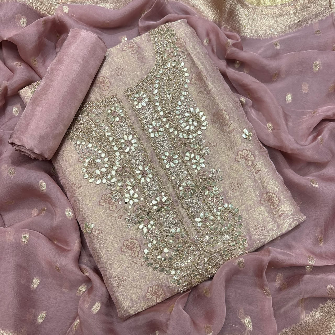 Premium Pure Silk Gota Patti Pearl Work Unstitched Suit-FM3213-2