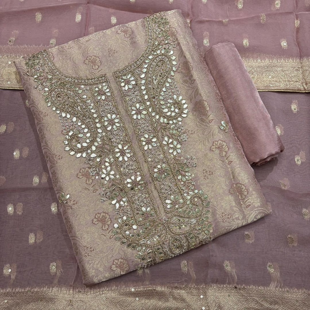 Premium Pure Silk Gota Patti Pearl Work Unstitched Suit-FM3213-2