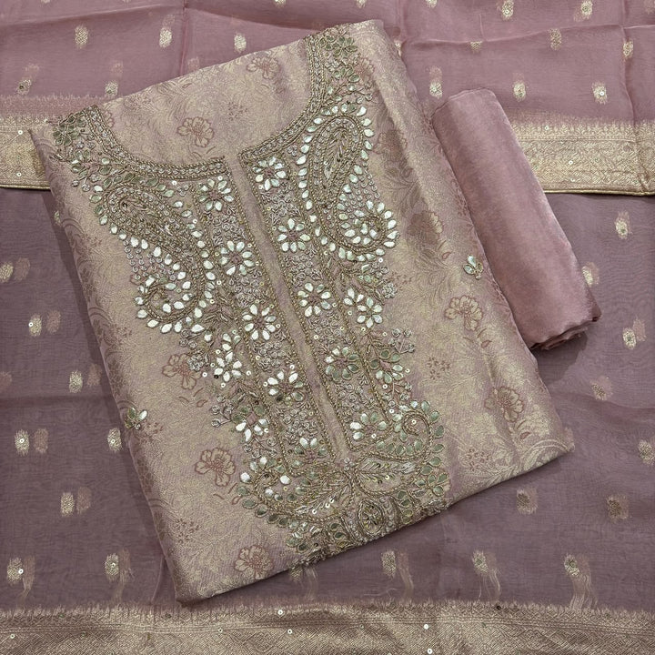 Premium Pure Silk Gota Patti Pearl Work Unstitched Suit-FM3213-2
