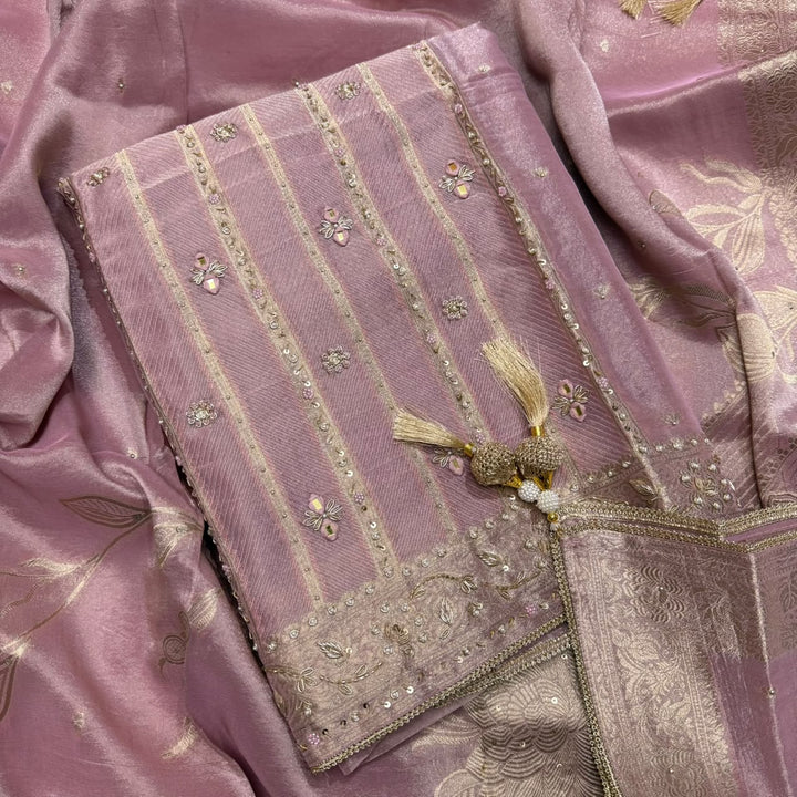 Premium Pure Silk Tissue Zardozi Unstitched Suit Set-FA6018-1