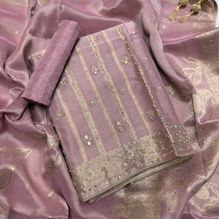 Premium Pure Silk Tissue Zardozi Unstitched Suit Set-FA6018-1