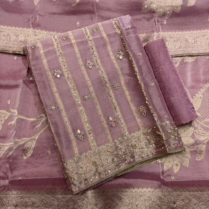 Premium Pure Silk Tissue Zardozi Unstitched Suit Set-FA6018-1