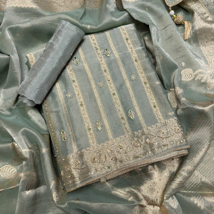 Premium Pure Silk Tissue Zardozi Unstitched Suit Set-FA6018-2