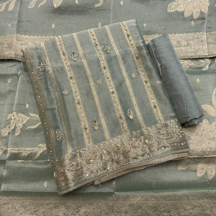 Premium Pure Silk Tissue Zardozi Unstitched Suit Set-FA6018-2