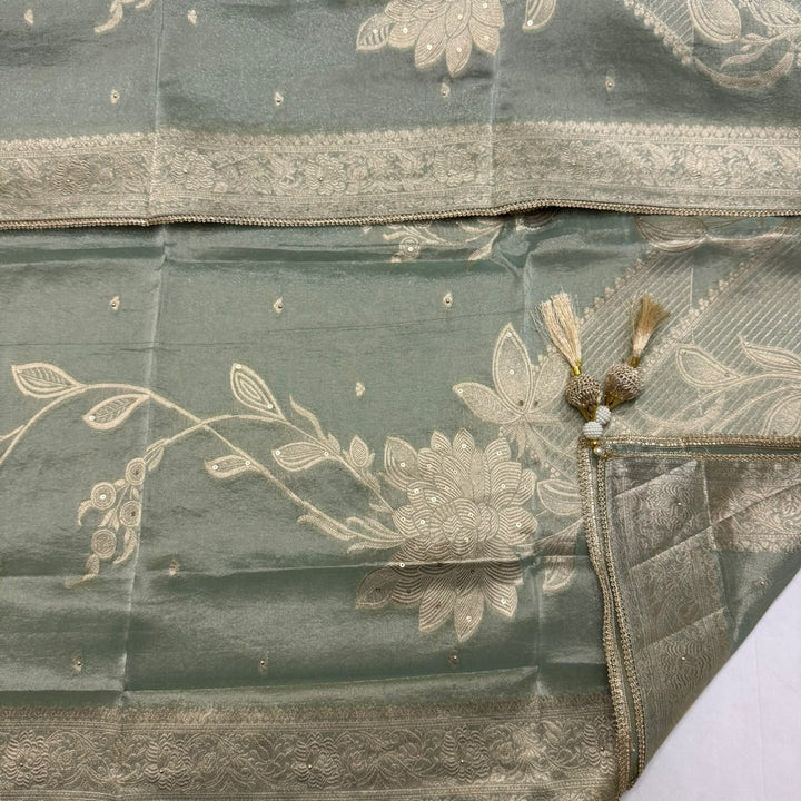 Premium Pure Silk Tissue Zardozi Unstitched Suit Set-FA6018-2