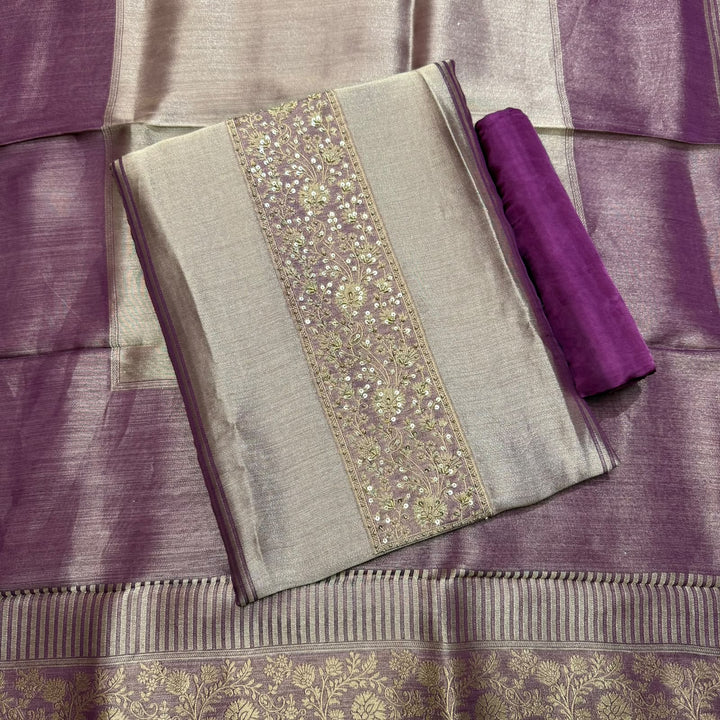 Premium Pure Tissue Sequence Zari Work Unstitched Suit-FA7264-A