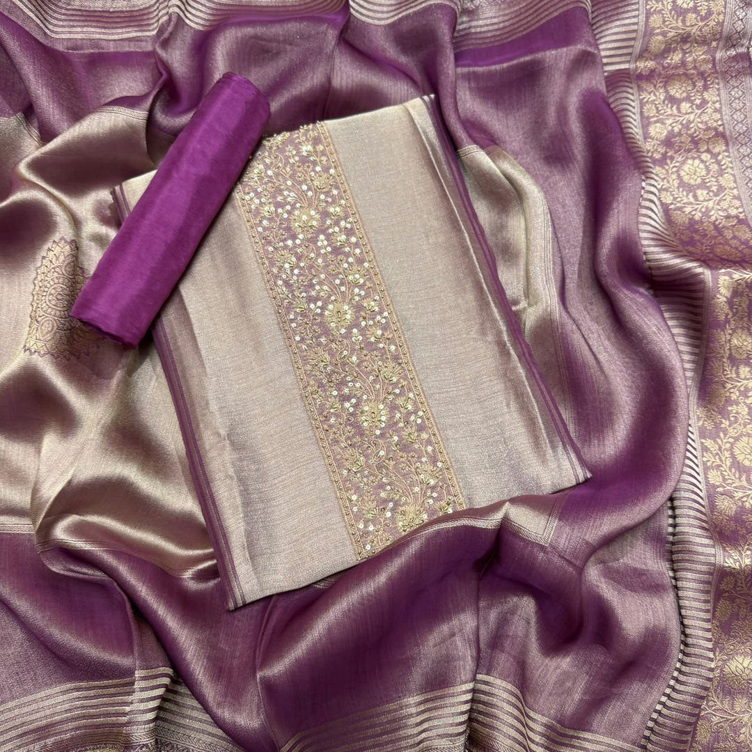 Premium Pure Tissue Sequence Zari Work Unstitched Suit-FA7264-A