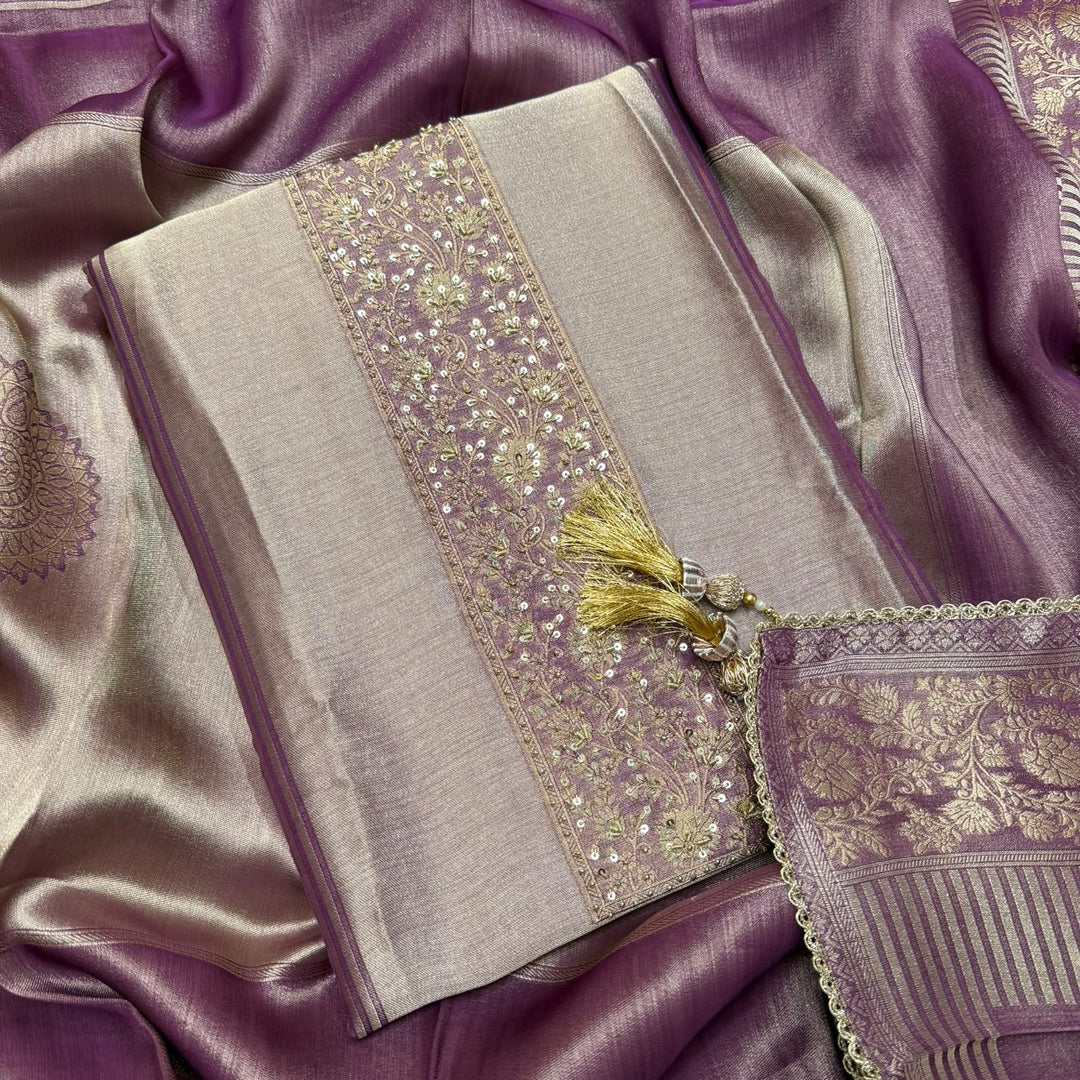 Premium Pure Tissue Sequence Zari Work Unstitched Suit-FA7264-A