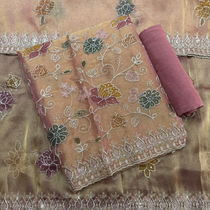 Premium Tissue Zari Embroidery Sequin Work Unstitched Suit Set-LF8690-1