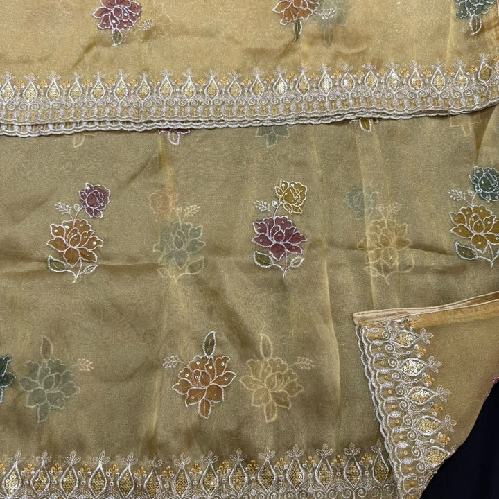 Premium Tissue Zari Embroidery Sequin Work Unstitched Suit Set-LF8690-2