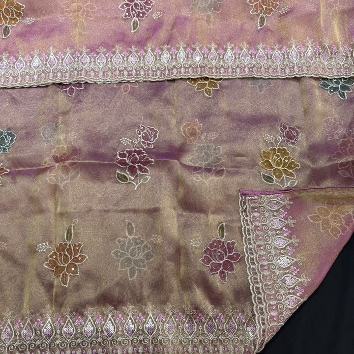 Premium Tissue Zari Embroidery Sequin Work Unstitched Suit Set-LF8690-3